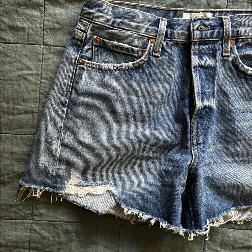Agolde 100% organic cotton parker long in Lowkey Distressed Denim Cutoff Shorts